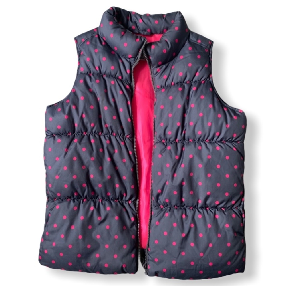 Girls polka dot Puffer Vest Gray fuschia Old Navy